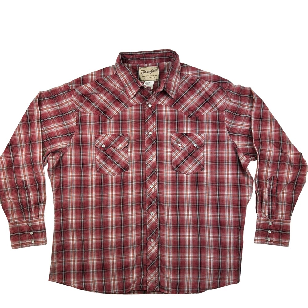 Wrangler Shirt Mens 2XL Plaid Western Pearl Snap Long Sleeve Rodeo Cowboy